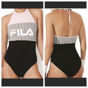 Fila Logo Pink, Black & Gray Bodysuit